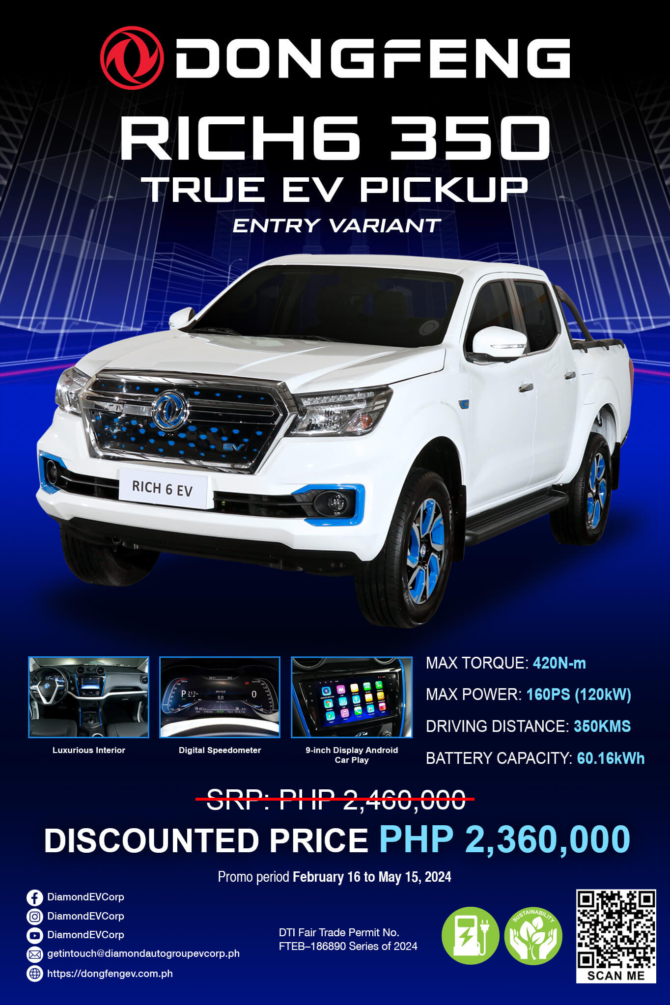 DONGFENG RICH6 350 EV PICKUP Entry Variant